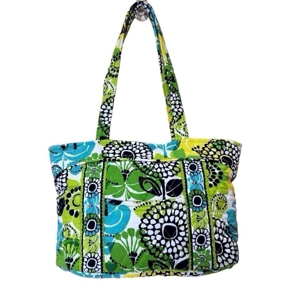 Vera Bradley Handbag Little Mandy Bag Limes Up Quilted Green/Yellow/Aqua EUC - Picture 1 of 8